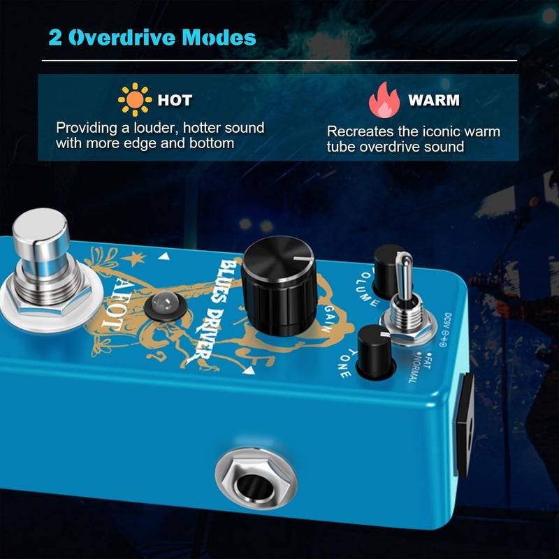 AFOT Overdrive Guitar Pedal, Blues Driver Guitar Effects Pedal Vintage Overdrive Effect Warm/Hot Modes for Pedal Mini Analog Classic Guitar Pedal True Bypass - Image 2